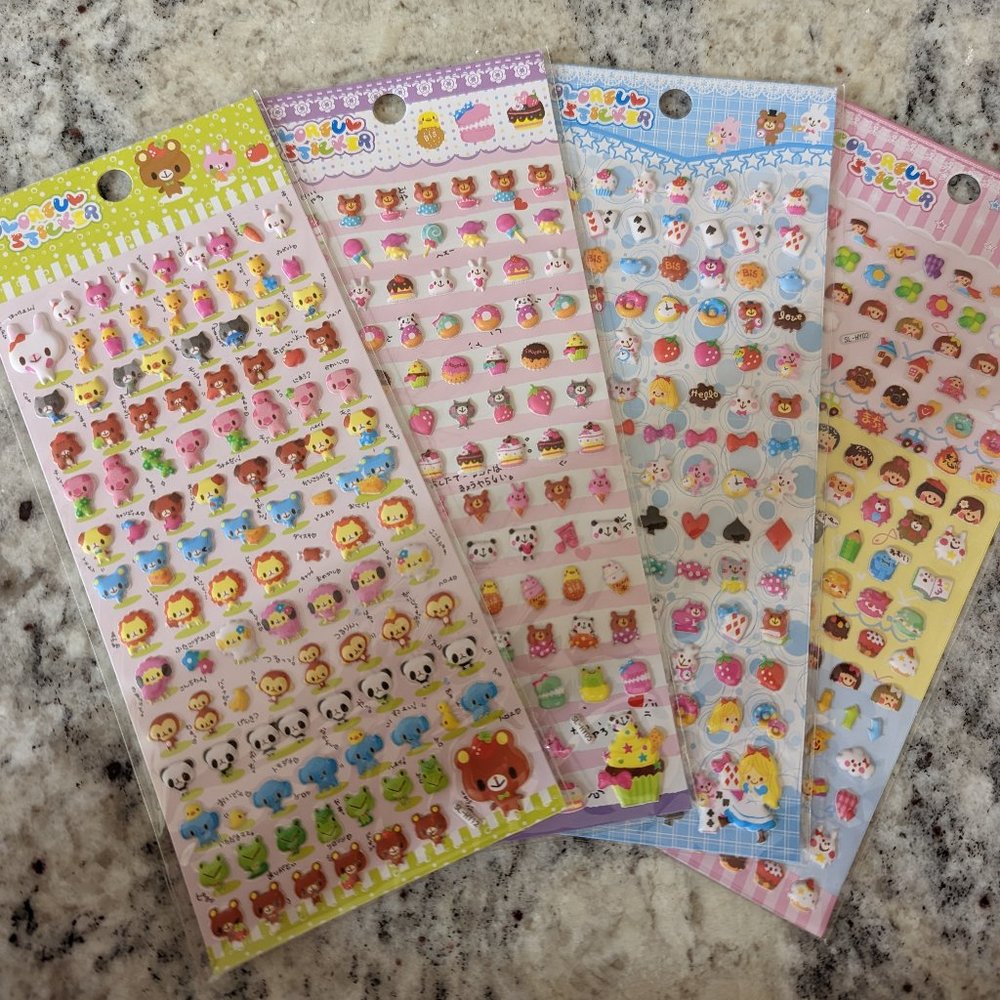 4 Pack Mini Animal 3D Puffy Stickers (Brand New)